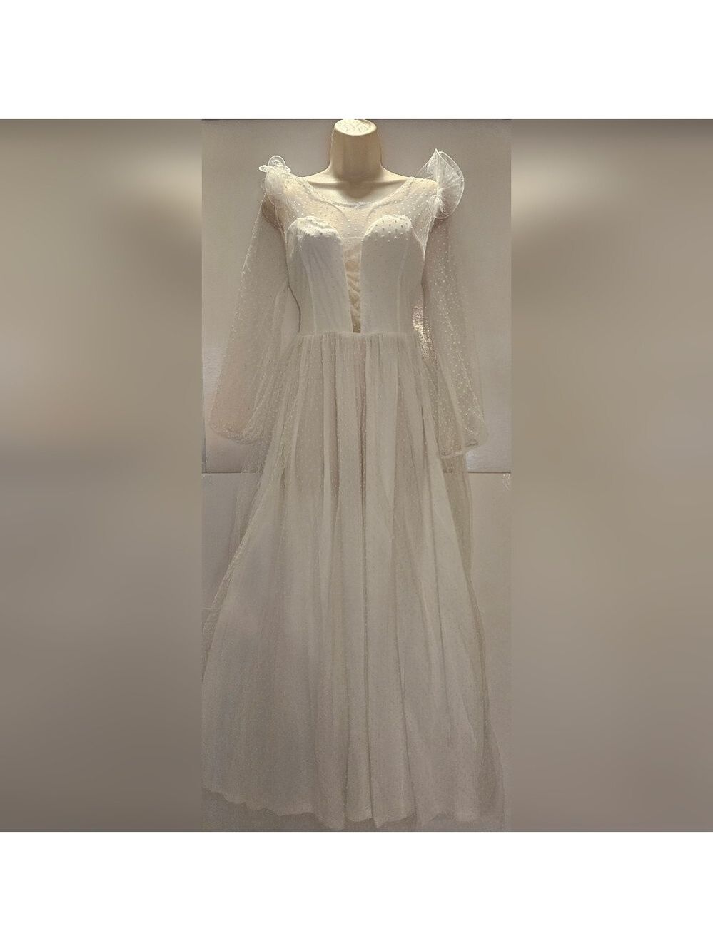 Missord White Dobby Mesh Ruffle Trim Sheer Maxi Dress Large - Picture 16 of 16